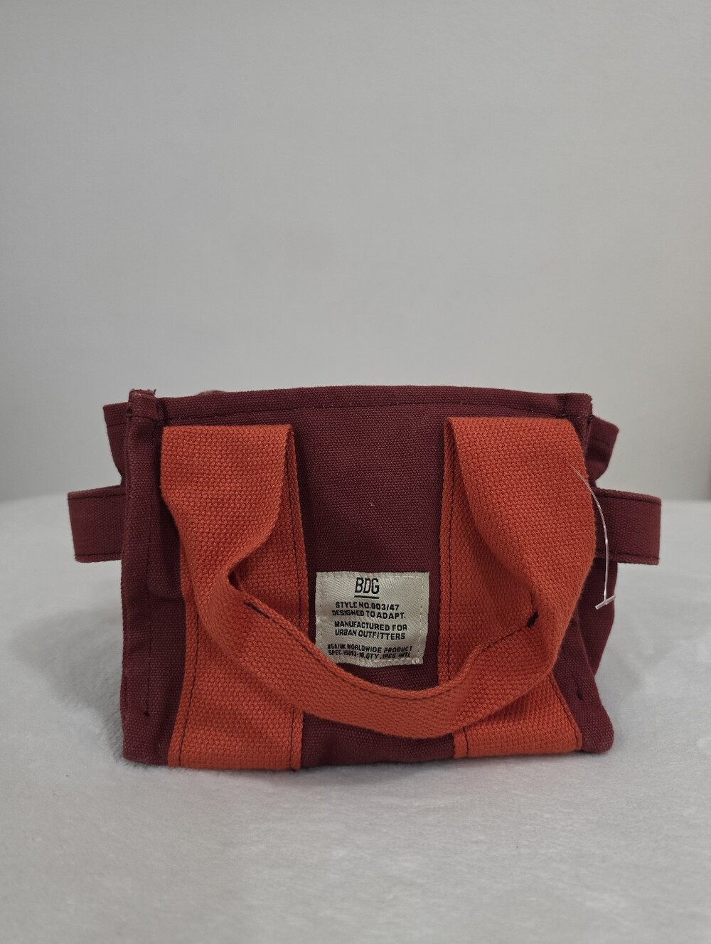 BDG Serena Mini Crossbody Canvas Tote Bag in Two-Tone Burgundy Red & Orange
